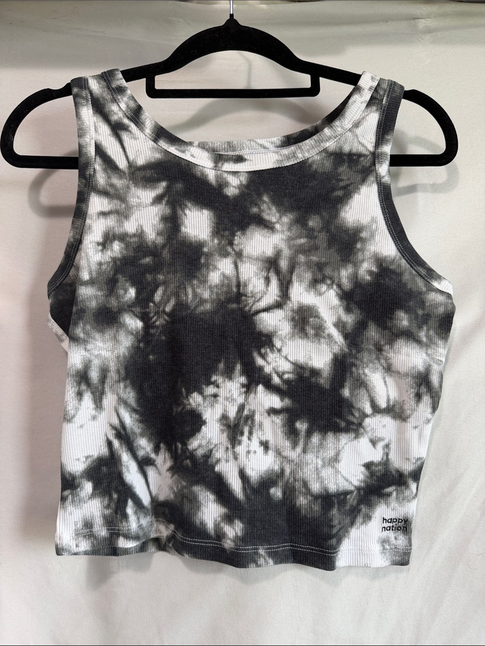 Happy Nation Black & White Tie-Dye Ribbed Tank